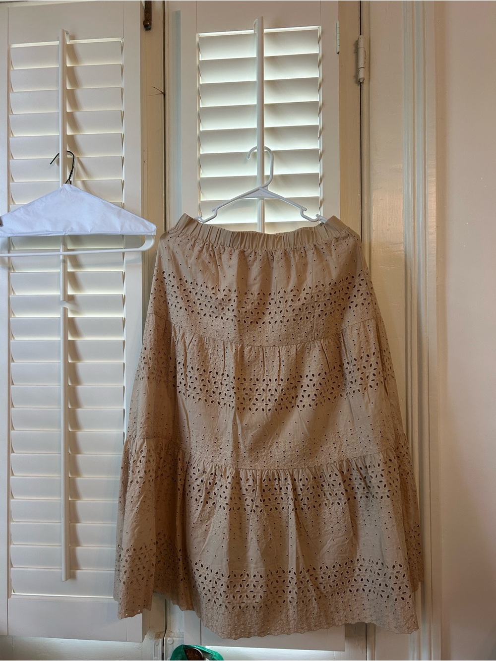 Ultra Pink Beige Eyelet Tiered A-Line Skirt